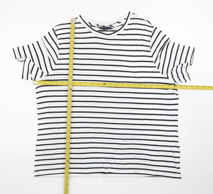 Marks and Spencer Womens White Striped Relaxed Fit Short Sleeve T-Shirt Size 22