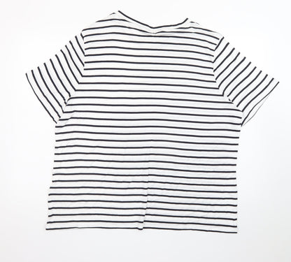 Marks and Spencer Womens White Striped Relaxed Fit Short Sleeve T-Shirt Size 22