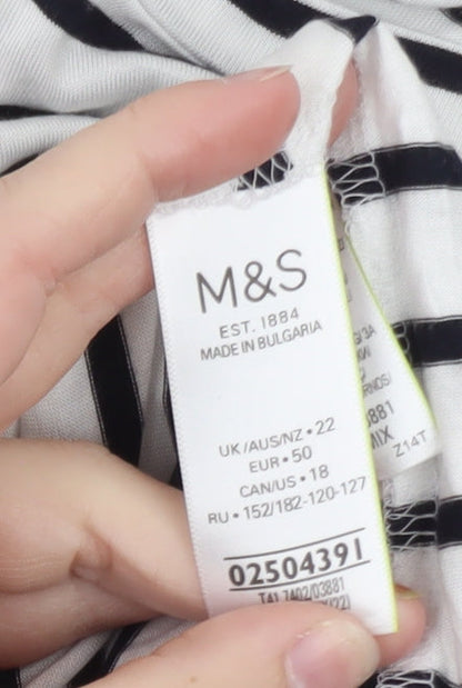 Marks and Spencer Womens White Striped Relaxed Fit Short Sleeve T-Shirt Size 22