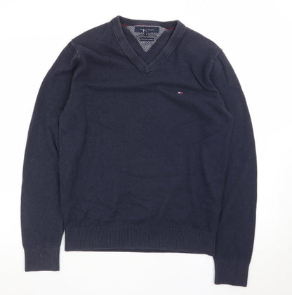Tommy Hilfiger Men's Blue XS V-Neck Cotton Cashmere Jumper