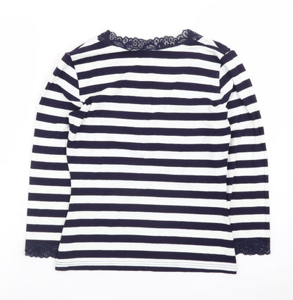 Hobbs Women's Blue Striped Lace Trim Long Sleeve T-Shirt Size 10