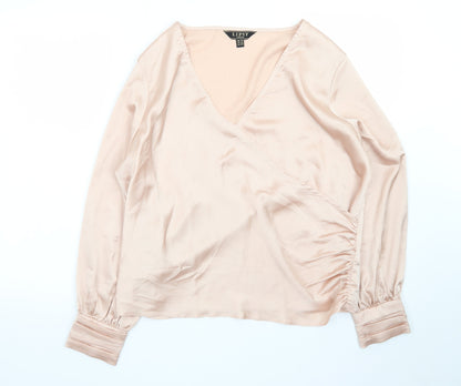Lipsy Women’s Pink Satin Wrap Blouse UK 16 Long Sleeve Top
