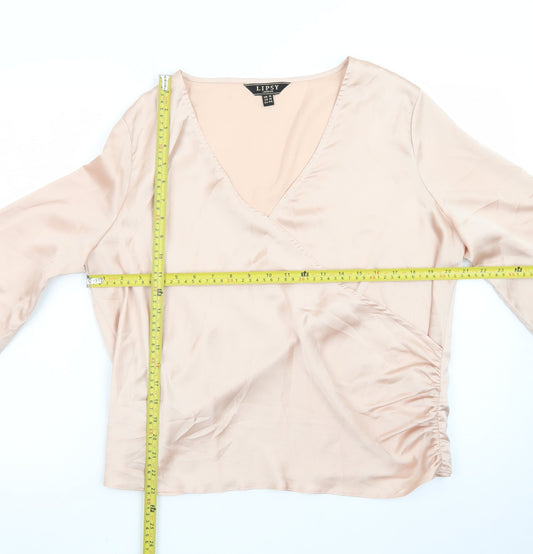 Lipsy Women’s Pink Satin Wrap Blouse UK 16 Long Sleeve Top