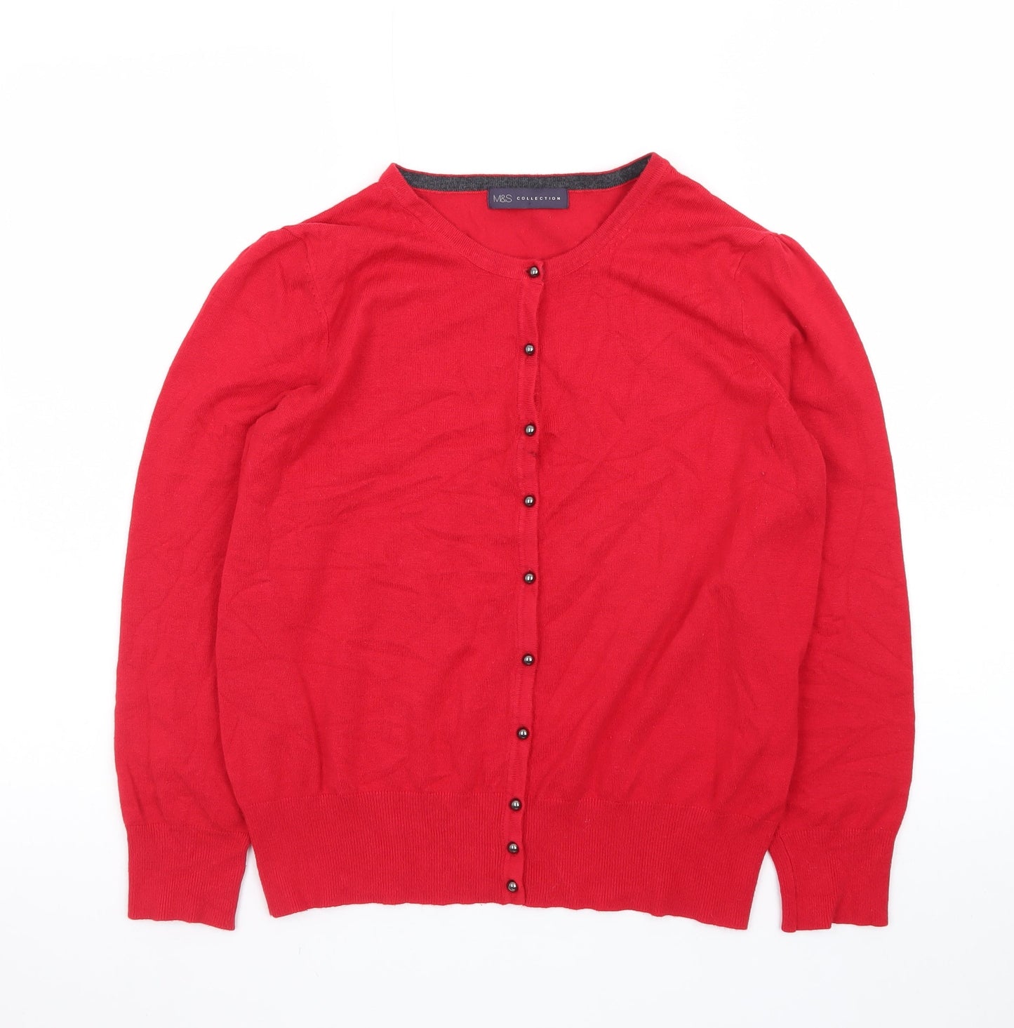 Marks and Spencer Women’s Red Cardigan Size 16 Crew Neck Knit