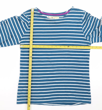 Crane Equestrian Women Blue Striped 3/4 Sleeve Cotton Top UK 8-10