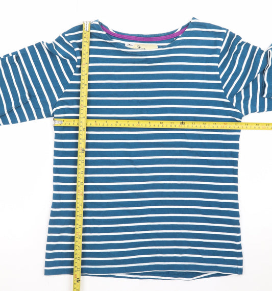 Crane Equestrian Women Blue Striped 3/4 Sleeve Cotton Top UK 8-10