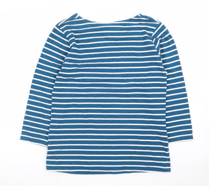Crane Equestrian Women Blue Striped 3/4 Sleeve Cotton Top UK 8-10