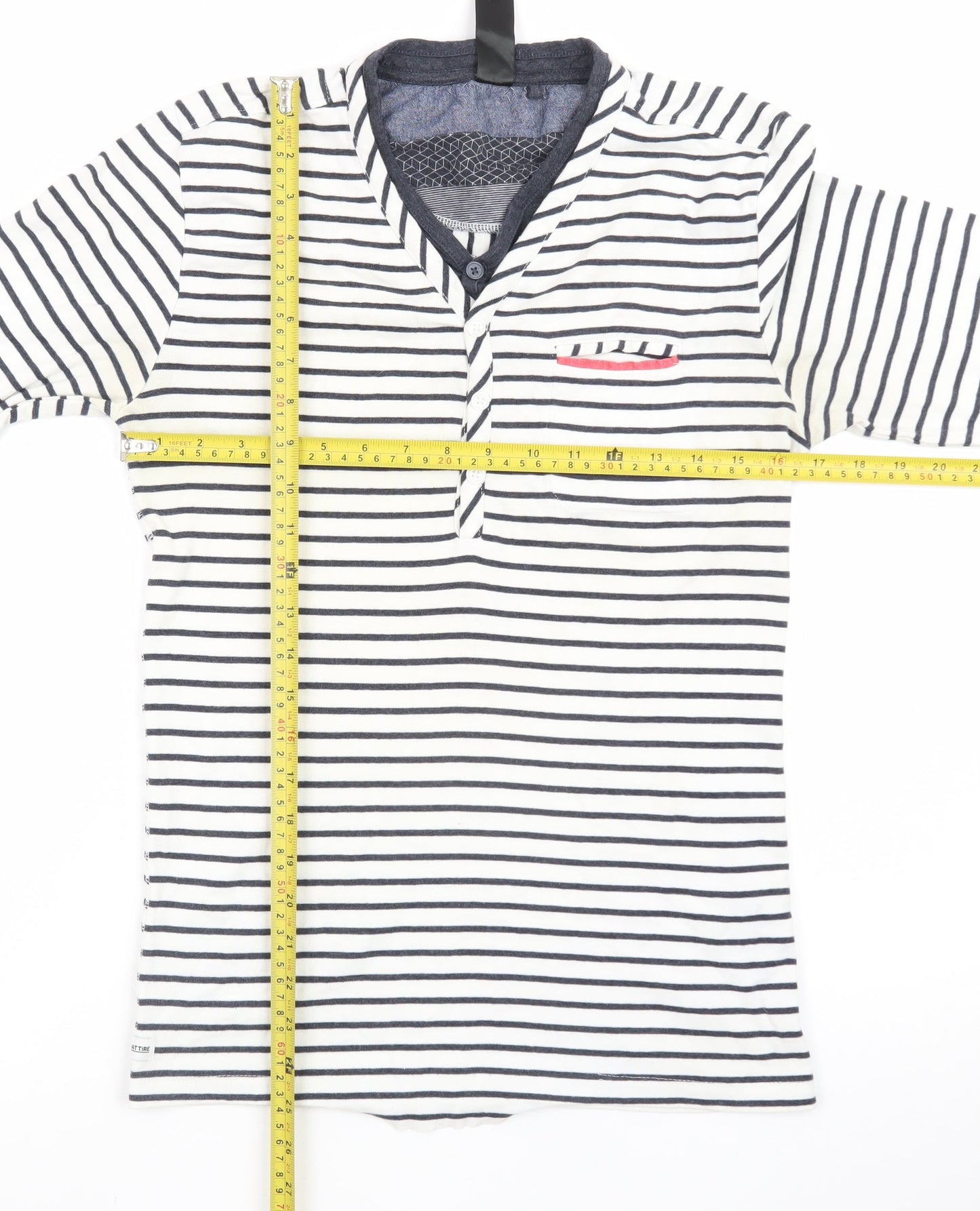 Capsize Men's White Striped Long Sleeve Henley T-Shirt Size S