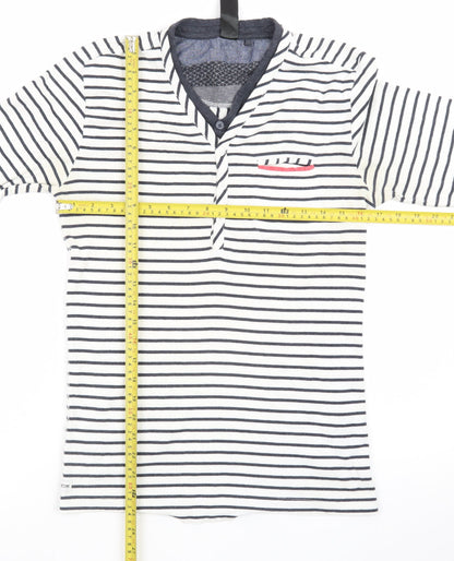 Capsize Men's White Striped Long Sleeve Henley T-Shirt Size S