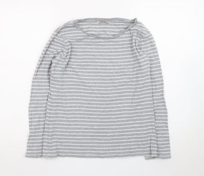 Marks and Spencer Womens Grey Striped Long Sleeve Cotton T-Shirt Size 14