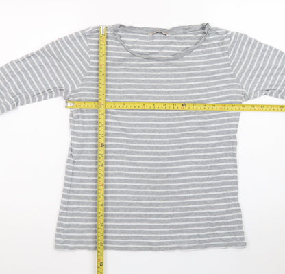Marks and Spencer Womens Grey Striped Long Sleeve Cotton T-Shirt Size 14