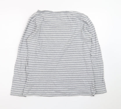 Marks and Spencer Womens Grey Striped Long Sleeve Cotton T-Shirt Size 14