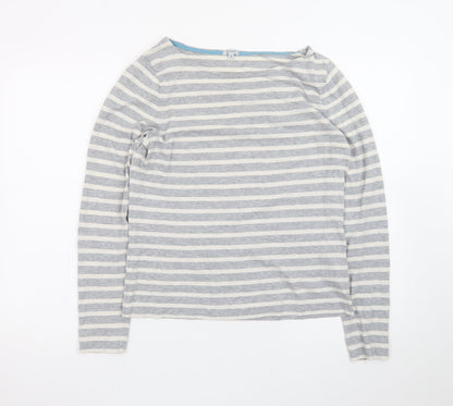 Jigsaw Womens Grey Striped Long Sleeve Cotton Boat Neck Top M