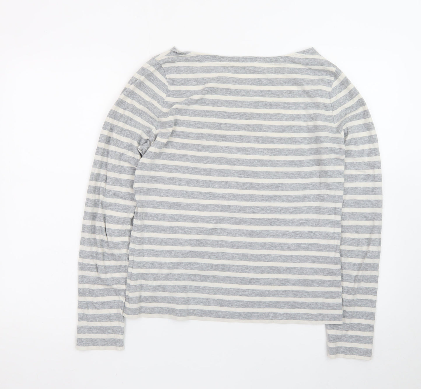 Jigsaw Womens Grey Striped Long Sleeve Cotton Boat Neck Top M