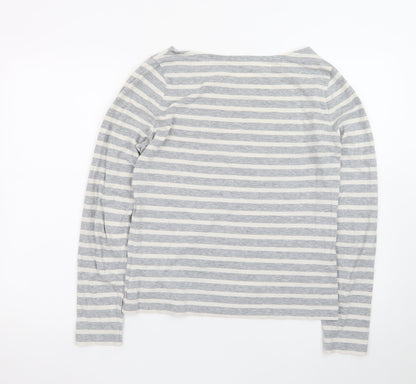 Jigsaw Womens Grey Striped Long Sleeve Cotton Boat Neck Top M