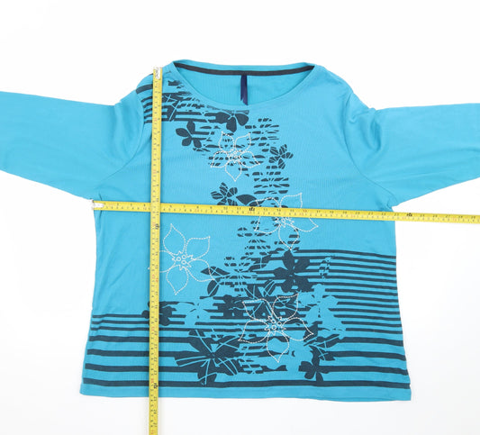Bm Women's Blue Floral 3/4 Sleeve Cotton T-Shirt XL