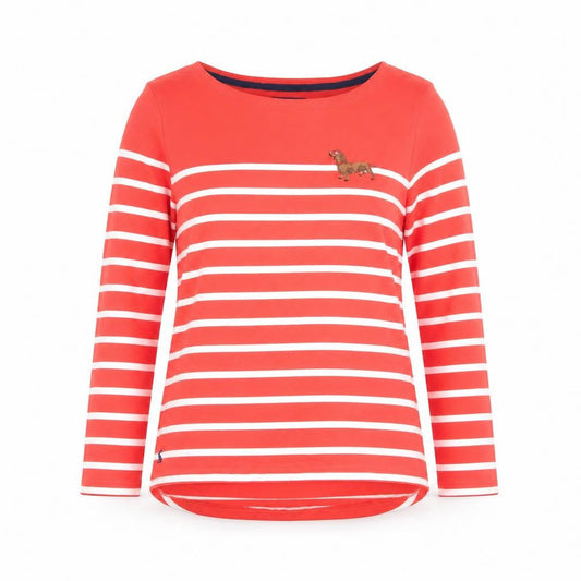 Joules Womens Red Striped Long Sleeve Cotton T-Shirt UK 10