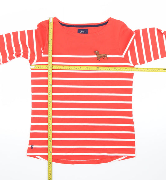 Joules Womens Red Striped Long Sleeve Cotton T-Shirt UK 10