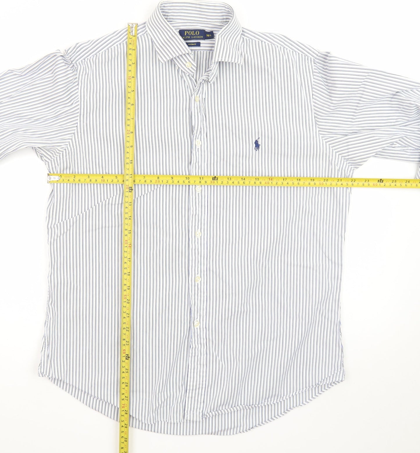 Ralph Lauren Men’s Blue Striped Custom Fit Button-Down Shirt 16.5