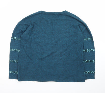 M&Co Women Blue Sequin Stripe Knit Pullover Jumper Size 16