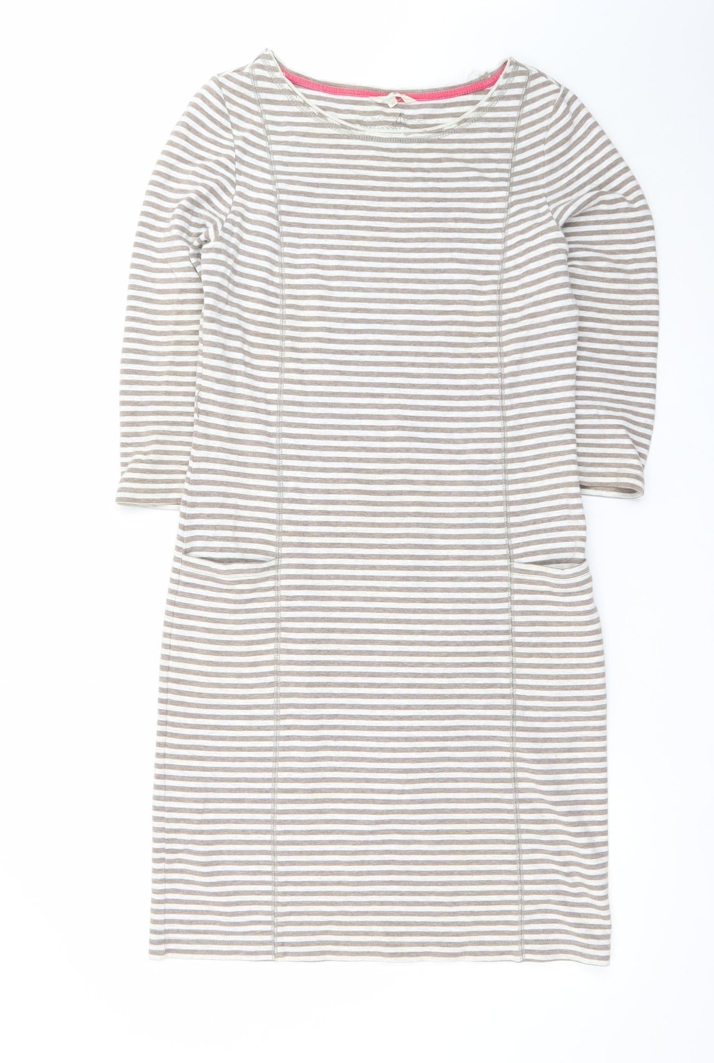 White Stuff Women Grey Striped Shift Dress Size 10 Cotton Stretch