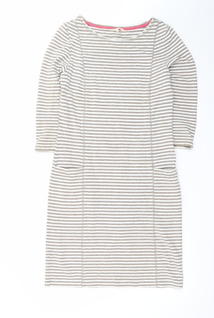 White Stuff Women Grey Striped Shift Dress Size 10 Cotton Stretch