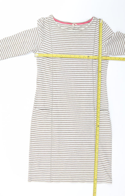 White Stuff Women Grey Striped Shift Dress Size 10 Cotton Stretch