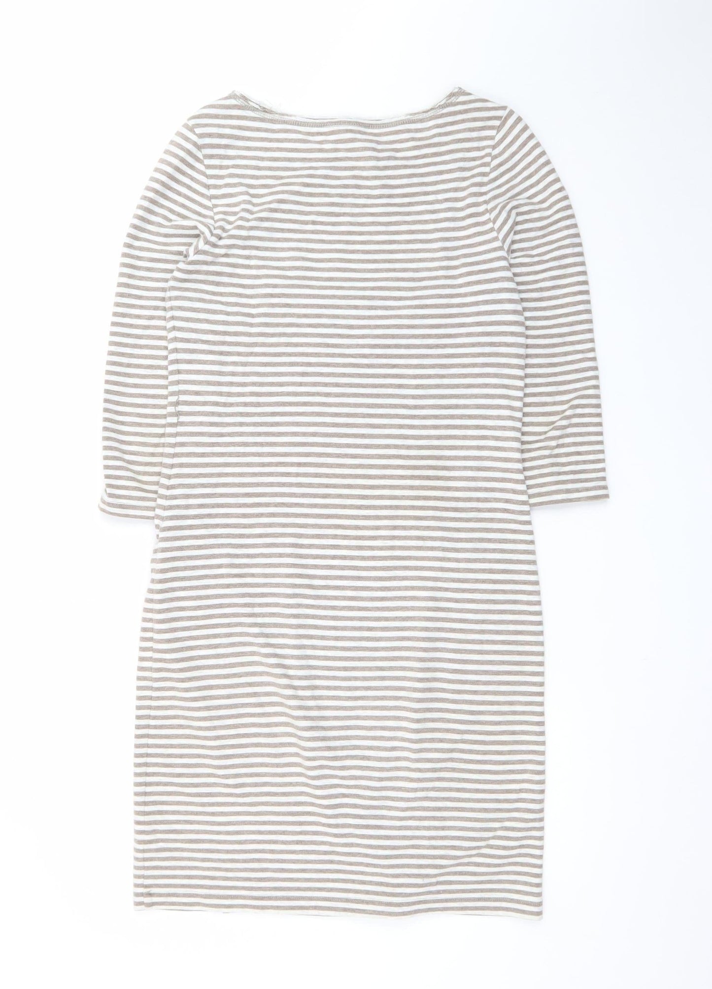 White Stuff Women Grey Striped Shift Dress Size 10 Cotton Stretch