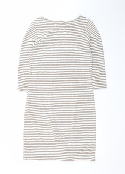 White Stuff Women Grey Striped Shift Dress Size 10 Cotton Stretch