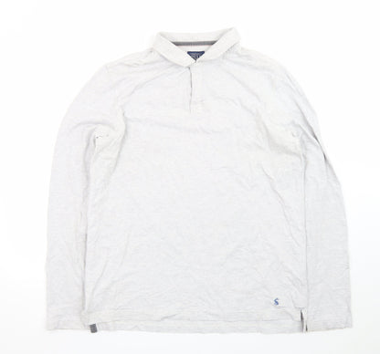 Joules Men's Grey Long Sleeve Cotton Polo Shirt Size L