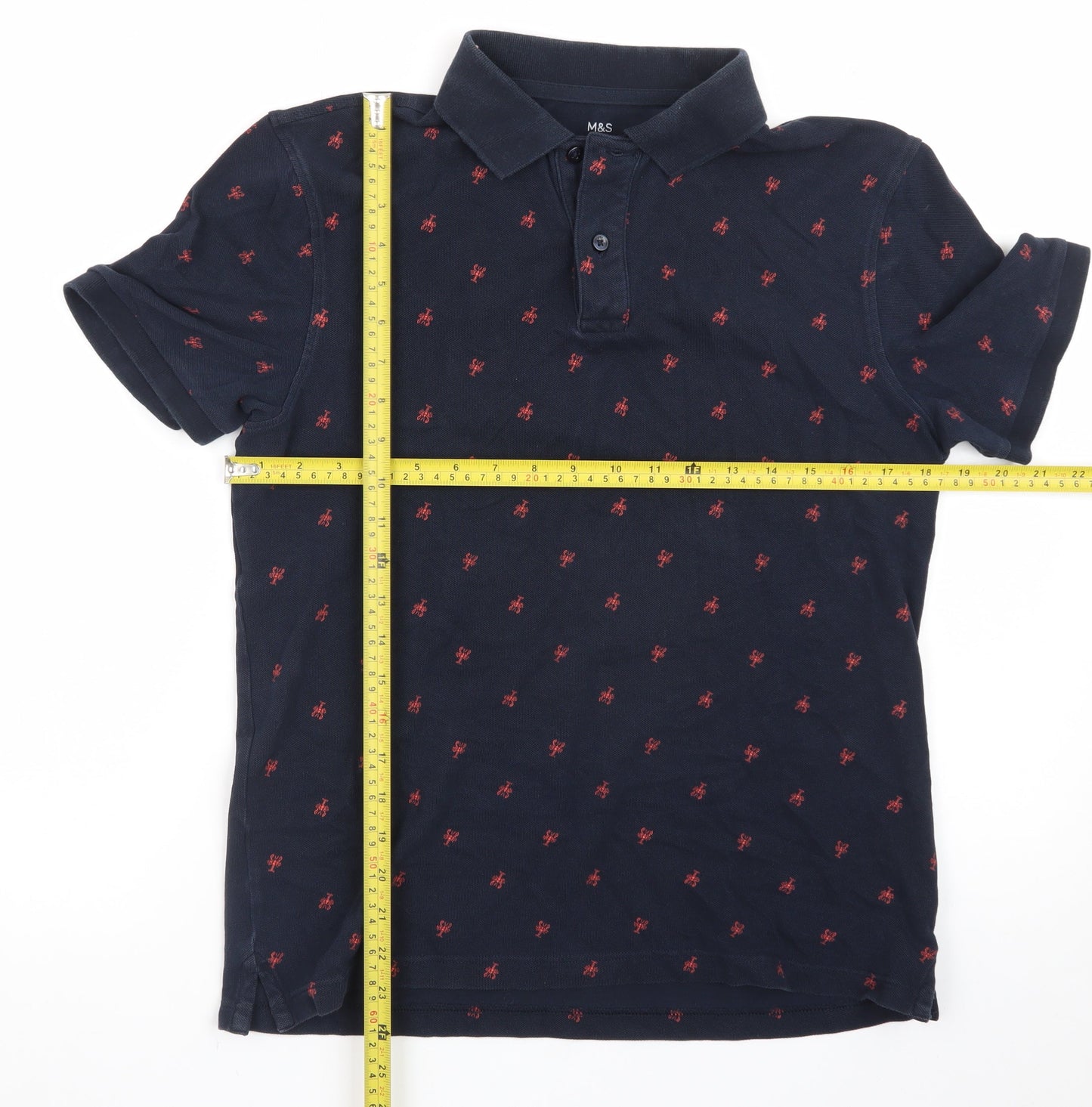 Marks and Spencer Men's Blue Regular Fit Embroidered Polo Shirt Size S