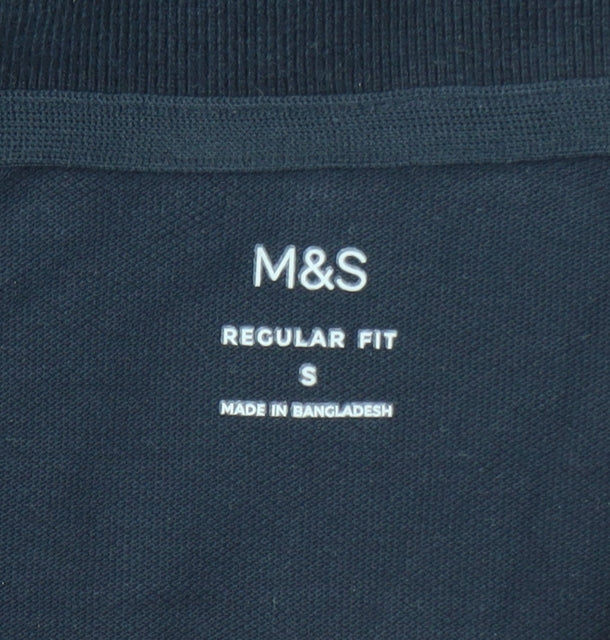Marks and Spencer Men's Blue Regular Fit Embroidered Polo Shirt Size S