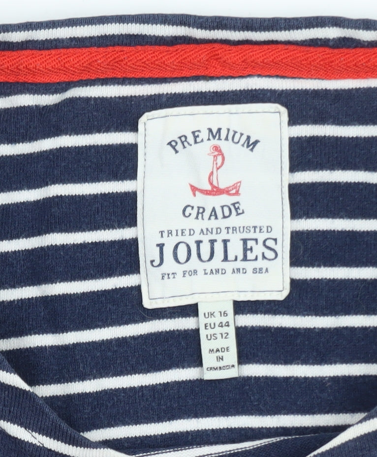 Joules Women Blue White Striped Long Sleeve Cotton Top UK 16