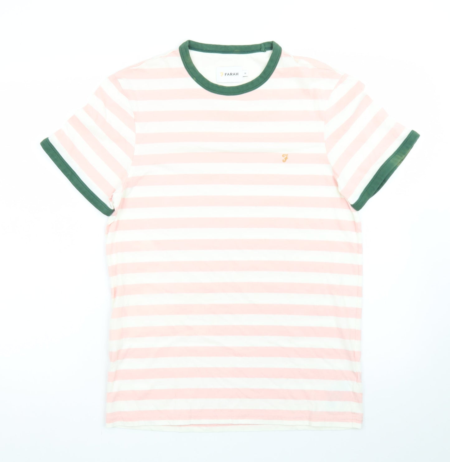 Farah Men's Pink Striped Crew Neck Regular Fit Cotton T-Shirt M