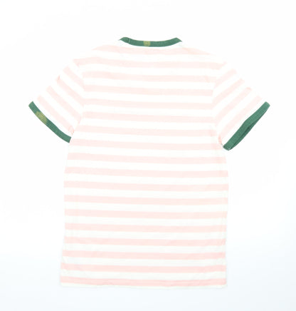 Farah Men's Pink Striped Crew Neck Regular Fit Cotton T-Shirt M