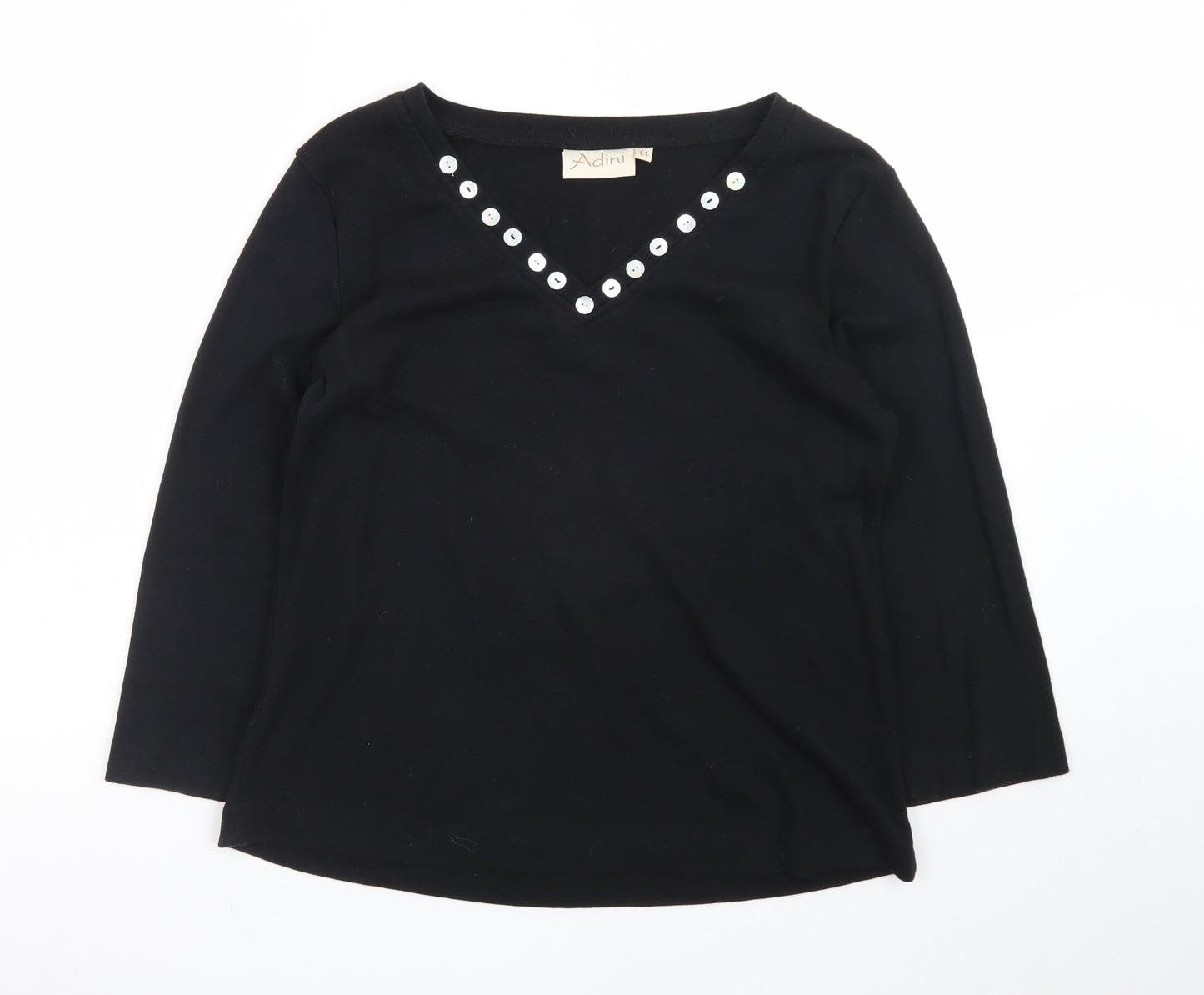 Adini Women’s Black Cotton V-Neck Pullover Jumper L