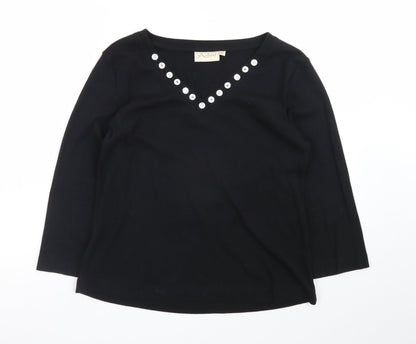Adini Women’s Black Cotton V-Neck Pullover Jumper L