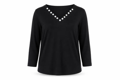 Adini Women’s Black Cotton V-Neck Pullover Jumper L