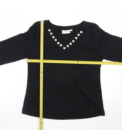 Adini Women’s Black Cotton V-Neck Pullover Jumper L
