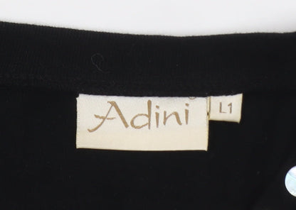 Adini Women’s Black Cotton V-Neck Pullover Jumper L