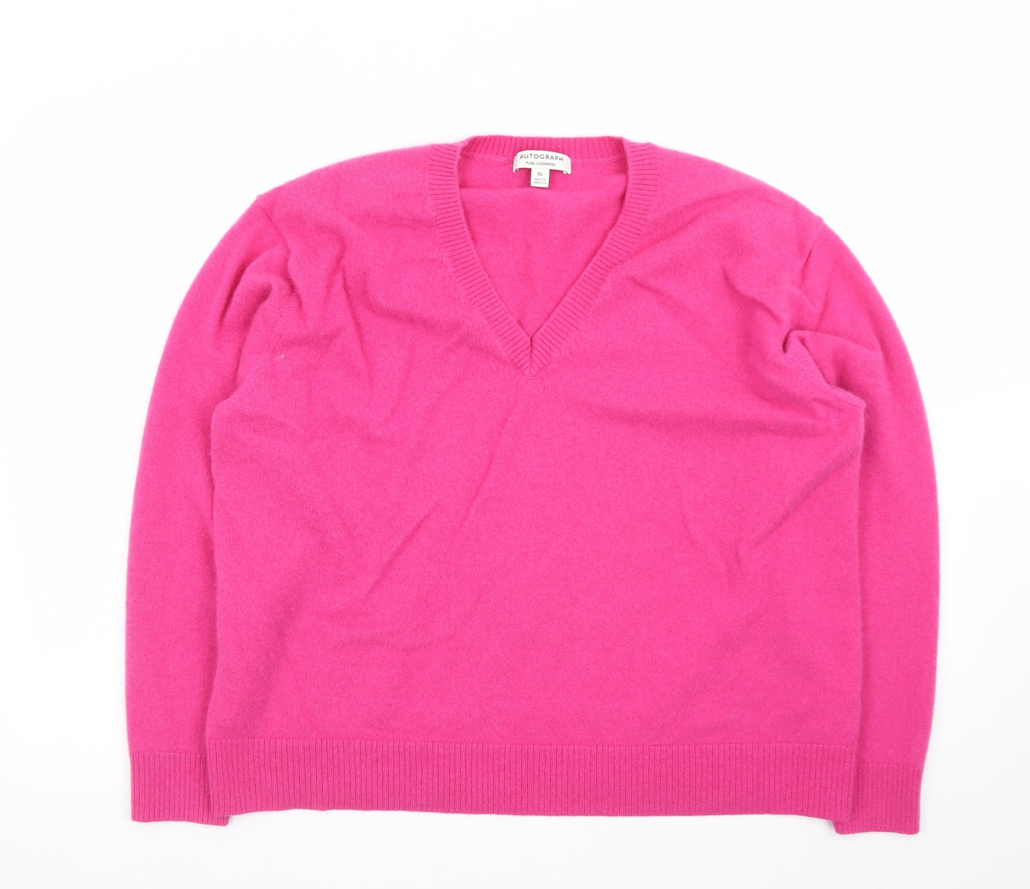 Marks and Spencer Women Pink Pure Cashmere V-Neck Jumper XL