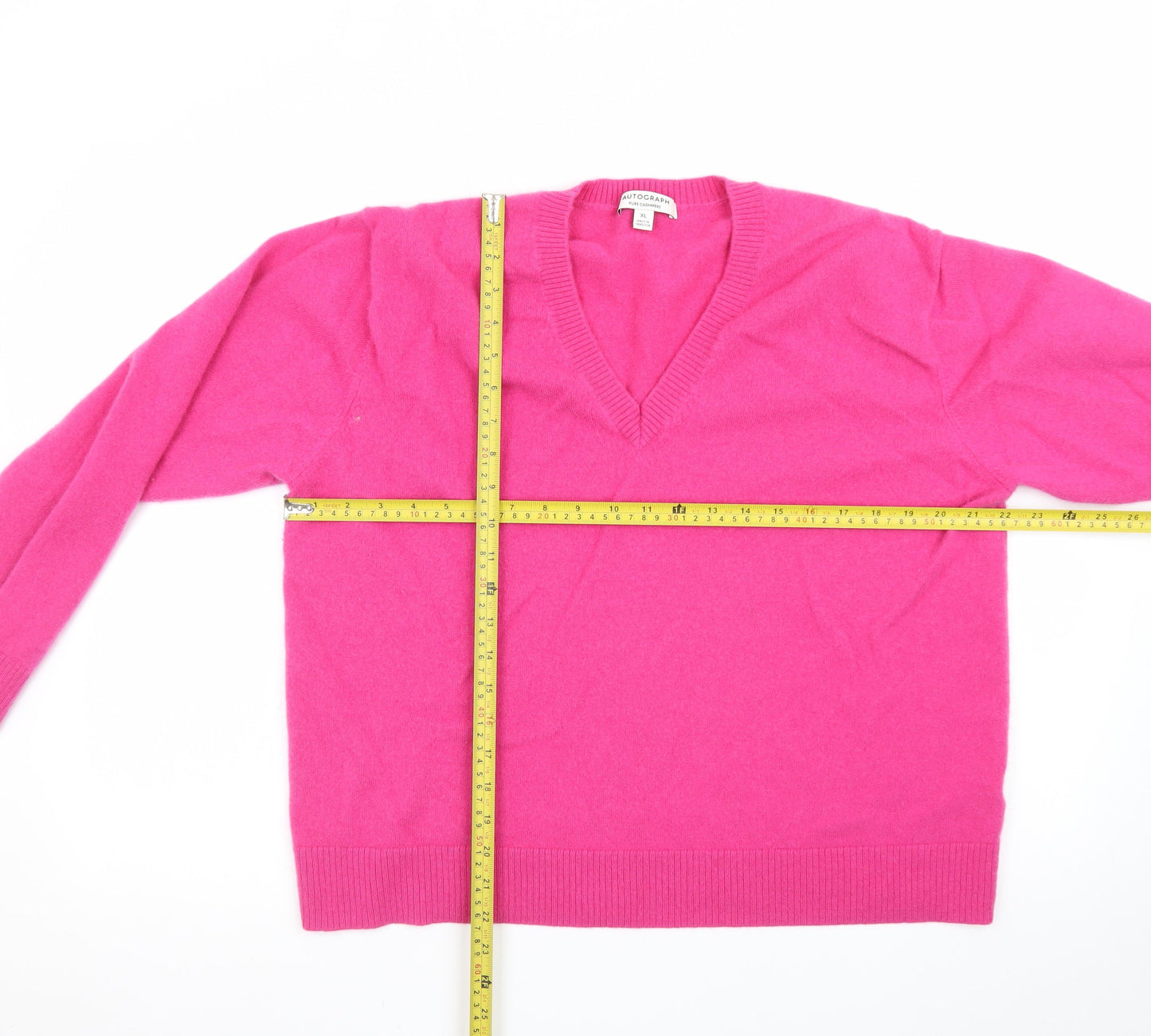 Marks and Spencer Women Pink Pure Cashmere V-Neck Jumper XL