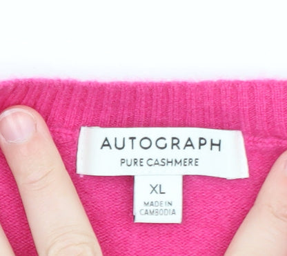 Marks and Spencer Women Pink Pure Cashmere V-Neck Jumper XL