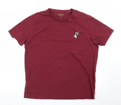 Original Penguin Men's Red Embroidered Penguin Cotton T-Shirt Size L