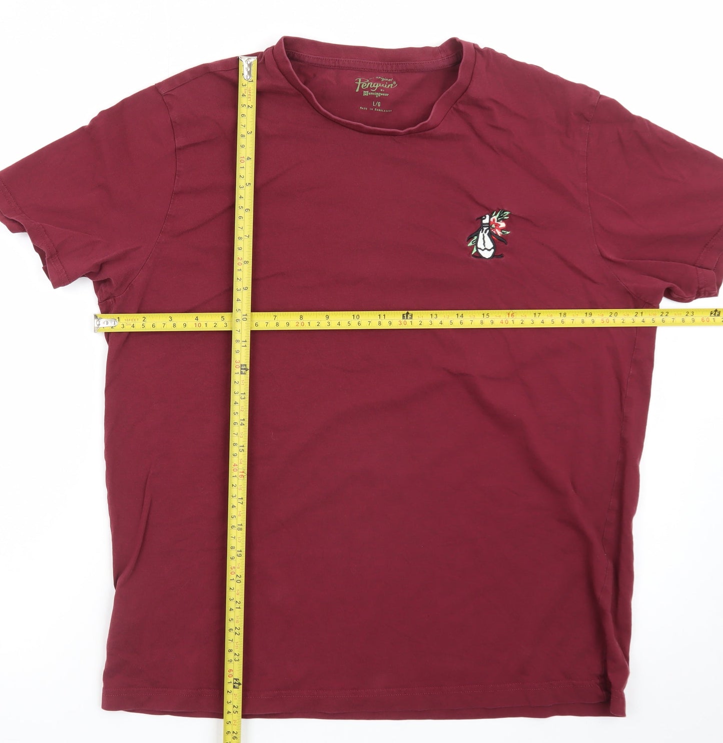 Original Penguin Men's Red Embroidered Penguin Cotton T-Shirt Size L