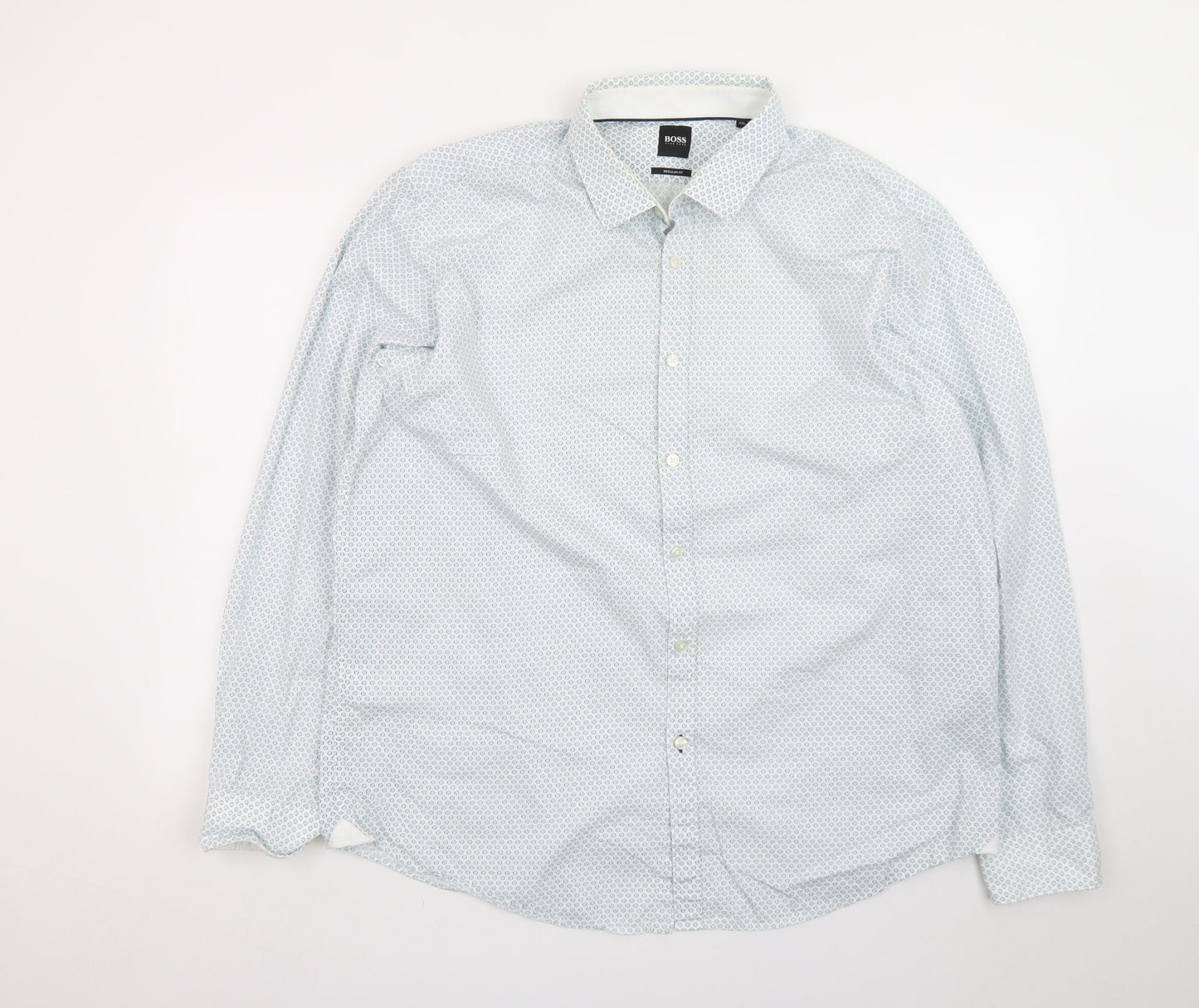 Hugo Boss Men's White Geometric Print Regular Fit Long Sleeve Button-Up Shirt 2XL