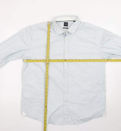 Hugo Boss Men's White Geometric Print Regular Fit Long Sleeve Button-Up Shirt 2XL
