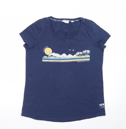 Fat Face Women's Navy Blue Cotton T-Shirt Size 12 Graphic Beach Print