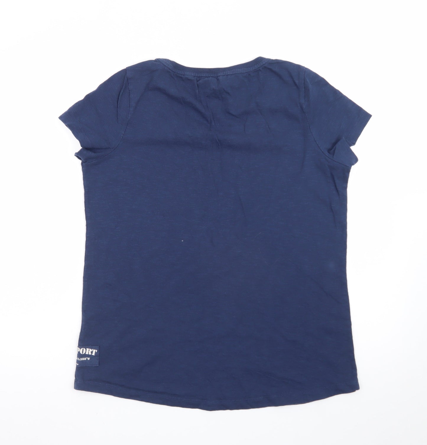 Fat Face Women's Navy Blue Cotton T-Shirt Size 12 Graphic Beach Print