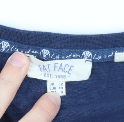 Fat Face Women's Navy Blue Cotton T-Shirt Size 12 Graphic Beach Print
